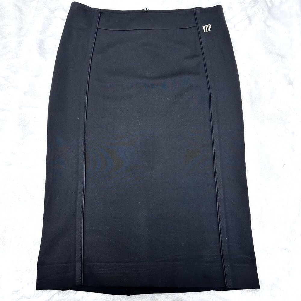 VDP Collection Women Black Stretch Below Knee Pencil Skirt SZ 8/44 Made in Italy